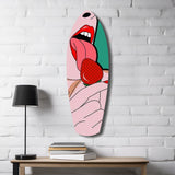 Pop Art Lips Strawberry Tongue Glass Wall Art.