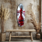 Red Bishop Chess Piece Strategy Glass Wall Art.