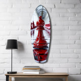 Red Bishop Chess Piece Strategy Glass Wall Art.
