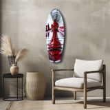 Red Bishop Chess Piece Strategy Glass Wall Art.