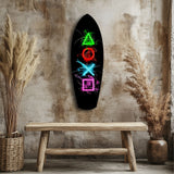 Neon Geometric Icons Gamer Glow Glass Wall Art.