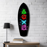 Neon Geometric Icons Gamer Glow Glass Wall Art.