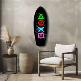 Neon Geometric Icons Gamer Glow Glass Wall Art.