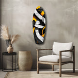 Cubist Abstract Yellow Black Sketch Glass Wall Art.