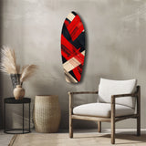 Red Black Cream Brushstroke Abstract Glass Wall Art.