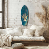 Leopard Stalking Turquoise Water Glass Wall Art.