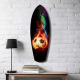 Flaming Soccer Ball Rainbow Smoke Glass Wall Art.