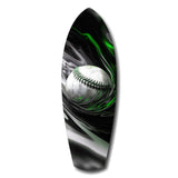 Baseball Liquid Swirl Black Green Glass Wall Art.