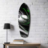 Baseball Liquid Swirl Black Green Glass Wall Art.