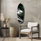 Baseball Liquid Swirl Black Green Glass Wall Art.
