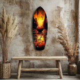 Glasbild Basketball mit Sonnenuntergang-Skyline und Farbtropfen - 90x30 cm