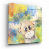 Fröhlicher Cartoon-Elch für Kinder Glasbild - 40x40 cm