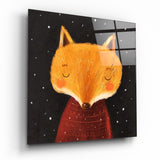 Smiling Orange Fox Starry Night Glass Wall Art - 40x40 cm