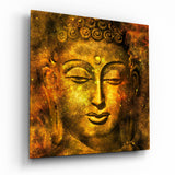 Golden Textured Buddha Face Glass Wall Art - 40x40 cm