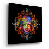 Rainbow Mandala Buddha Head Glass Wall Art - 40x40 cm