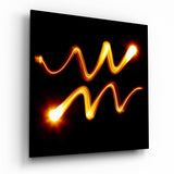 Simbolo dell'Acquario con onde di luce dorata quadro in vetro - 40x40 cm