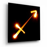 Fire Light Arrow Sagittarius Symbol Glass Wall Art - 40x40 cm