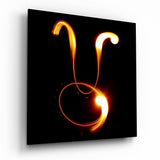 Símbolo de Tauro con anillo de fuego cuadro de cristal - 40x40 cm