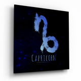 Capricorno stellato a pennellata blu quadro in vetro - 40x40 cm