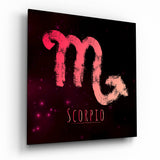 Scorpion sous ciel cramoisi en coup de pinceau corail tableau en verre - 40x40 cm