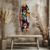 Calaveras de azúcar y mercado de cempasúchil cuadro de cristal - 90x30 cm