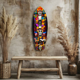 Floral Skull Totem With Guitar Glass Wall Art - 90x30 cm