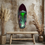 OVNI con haz verde sobre ciudad neón cuadro de cristal - 90x30 cm