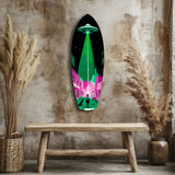 Pink and Green UFO Street Beam Glass Wall Art - 90x30 cm