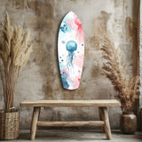 Pastel Jellyfish Skulls Surfboard Glass Wall Art - 90x30 cm