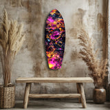 Tavola da surf con bolle cosmiche magenta e oro quadro in vetro - 90x30 cm