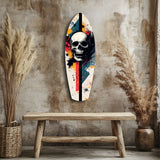 Grunge-Surfbrett mit Totenkopf Glasbild - 90x30 cm