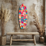 Pink Geometric Circles Surfboard Glass Wall Art - 90x30 cm