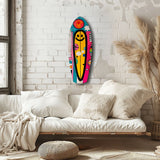 Smiley Surfing Glass Wall Art
