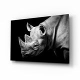 Ritratto di Rinoceronte in Bianco e Nero quadro in vetro - 72x46 cm