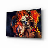 Gruseliger Clown mit Feuriger Perücke Glasbild - 72x46 cm