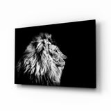 Nach Rechts Blickender Monochromer Löwe Glasbild - 72x46 cm