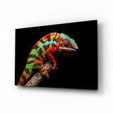 Camaleonte a Righe Rosse e Verdi quadro in vetro - 72x46 cm