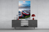 Lake and Boats Landscape Glass Wall Art.