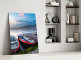 Lake and Boats Landscape Glass Wall Art.