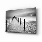 Promenade de Plage en Noir et Blanc avec Cordages tableau en verre - 72x46 cm