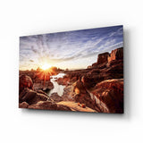 Tableau en verre Canyon et coucher de soleil - 72x46 cm