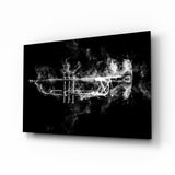 Schwarz-Weiße Rauchtrompete Glasbild - 72x46 cm