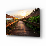 Strandpromenade Sonnenuntergang Glasbild - 72x46 cm