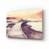 Dock in the Fog Glass Wall Art - 72x46 cm