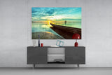 Kayak on the Beach and Sunset Glass Wall Art.