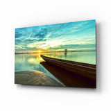 Kayak on the Beach and Sunset Glass Wall Art - 72x46 cm