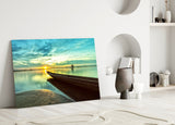 Kayak on the Beach and Sunset Glass Wall Art.