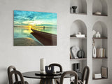 Kayak on the Beach and Sunset Glass Wall Art.
