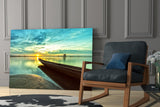 Kayak on the Beach and Sunset Glass Wall Art.