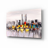 Palette Knife Twin Towers Skyline Glass Wall Art - 72x46 cm